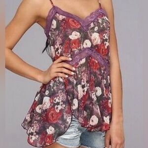 Free People Purple and Red Floral Camisole